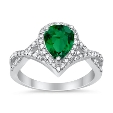 Teardrop Wedding Promise Ring Infinity Round Simulated Green Emerald CZ 925 Sterling Silver